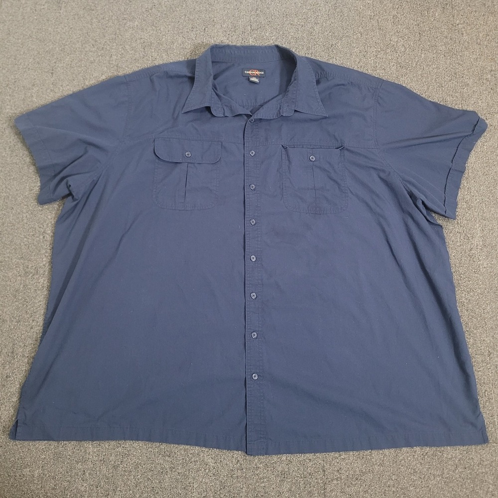 Canyon Ridge 5XL Button Down Shirt Mens Navy Blue Short Sleeve Dual Pocket Work